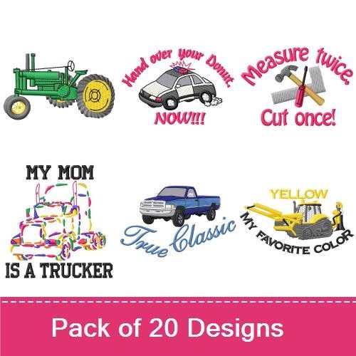 Handyman & Machinery Embroidery Designs Bundle – Green Tractor, Honey-Do List, Riding High & More (20 Designs)