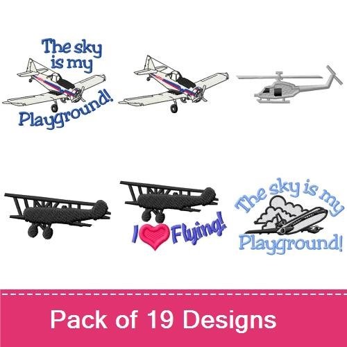 Aviation Embroidery Designs Bundle – Biplane, Jet Fighter, Cessna, Old Timer Plane & More (19 Designs)
