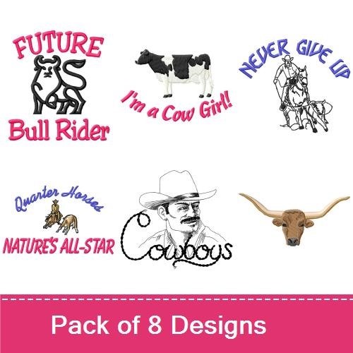 Western Rodeo Embroidery Designs Bundle – Longhorn Steer, Cowgirl, Bull Rider & More (8 Designs)
