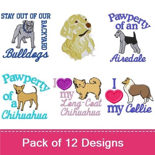 Dog Breed Embroidery Bundle – Bulldogs, Retrievers & More (12 Designs)