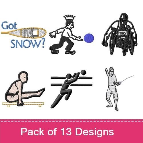 Winter Sports Activities Embroidery Designs Bundle – Skiing Figure, Ice Skating Figure, Old Man Skiing & More (13 Designs)