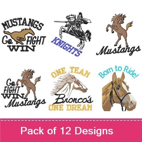 Mustang & Knight Horse Embroidery Designs Bundle – Mustang Horse, Knight with Horse, Mustangs Running & More (12 Designs)