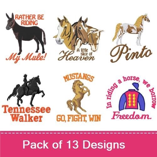 Western Horse and Rider Embroidery Designs Bundle – Pinto Horse, Tennessee Walker, Mustangs & More (13 Designs)