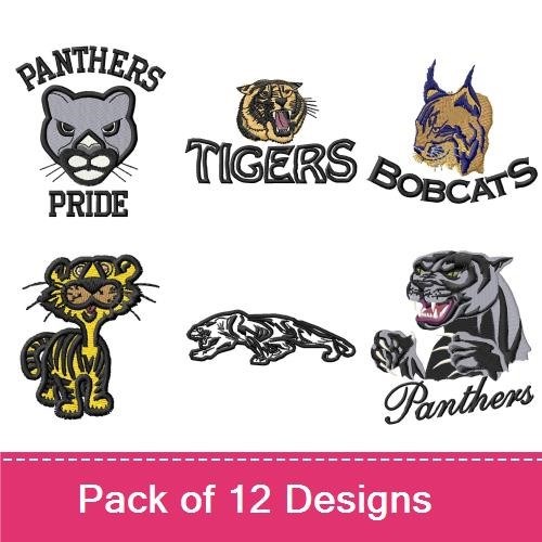 Wildcats and Panthers Mascots Embroidery Designs Bundle – Lion, Cougar, Panther, Tiger & More (12 Designs)