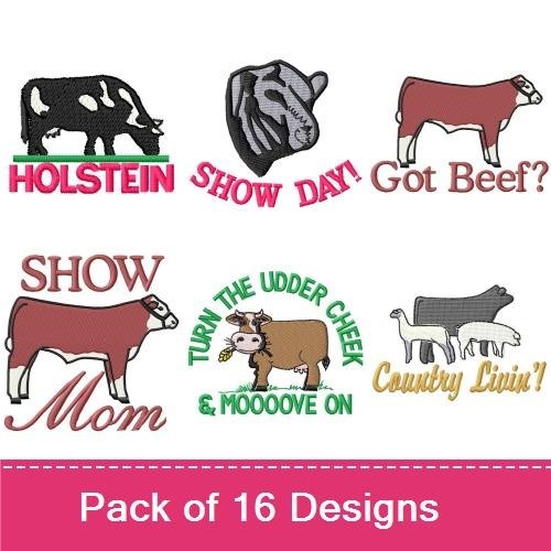 Farm Animal Embroidery Bundle – Holstein Cow, Buffaloes, Show Day & More (16 Designs)