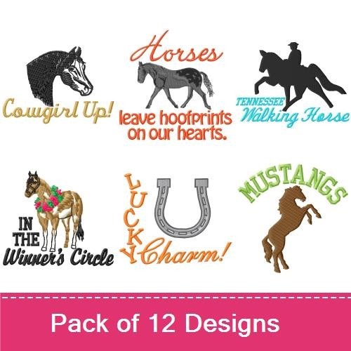 Horse and Rider Embroidery Designs Bundle – Saddle Pony, Mustang, Cowgirl & More (12 Designs)