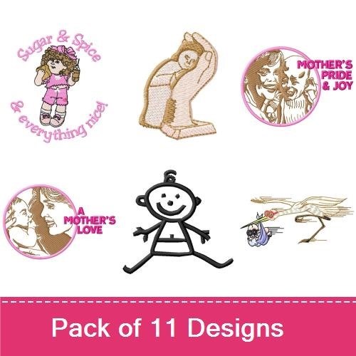 Baby and Motherhood Embroidery Designs Bundle – Mother's Pride & Joy, Newborn Cutie, I'm the Little Brother & More (11 Designs)