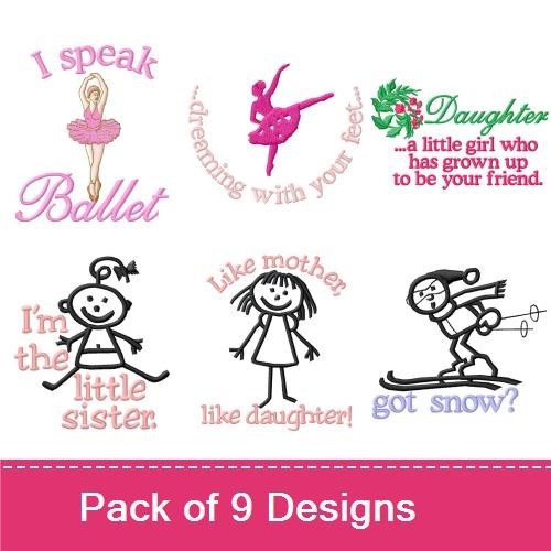 Dance & Family Embroidery Designs Bundle – I'm the Little Sister, Like Mother, Like Daughter & More (9 Designs)