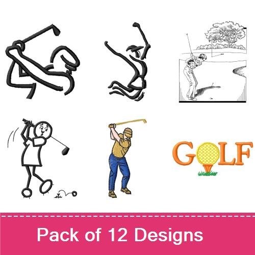 Golf Embroidery Designs Bundle – Golf Ball, Golfer Swinging, Golf Course Scene & More (12 Designs)