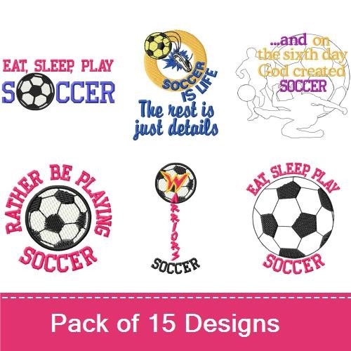 Soccer Embroidery Designs Bundle – Soccer Ball, Eat Sleep Play Soccer, Silhouette & More (15 Designs)
