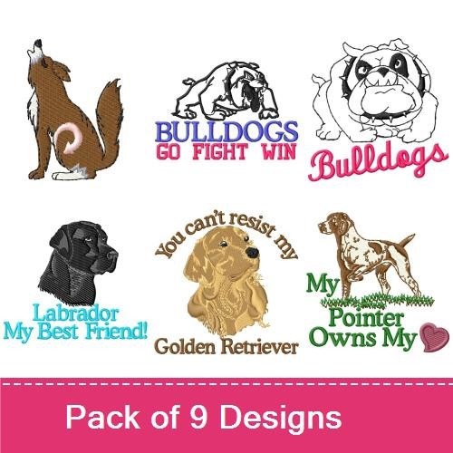 Bulldog & Labrador Embroidery Bundle – Dog Breeds (9 Designs)