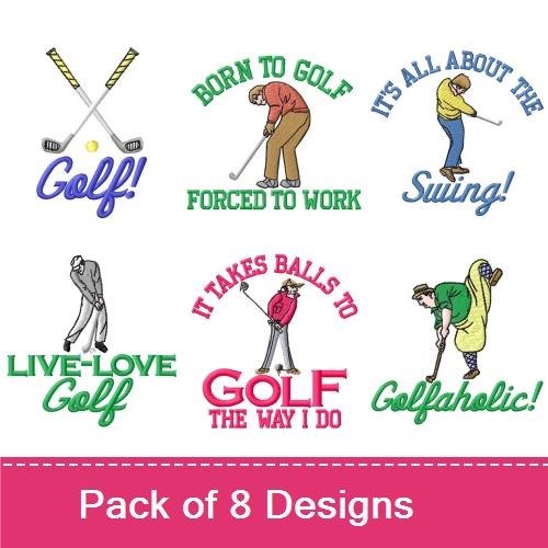 Golf Humor Embroidery Designs Bundle – Born to Golf, It's All About the Swing!, Did You Say Golf? & More (8 Designs)