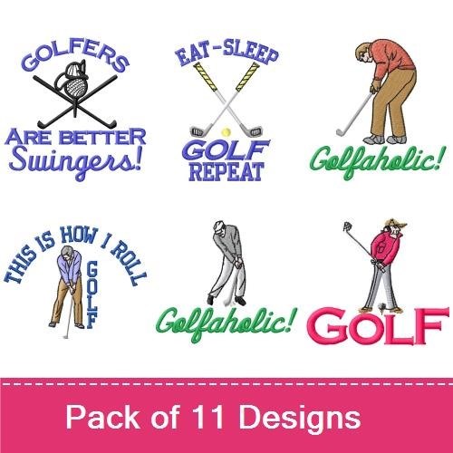 Golf Quotes Embroidery Designs Bundle – Eat-Sleep-Golf Repeat, Golfaholic, Let's Get Golf & More (11 Designs)