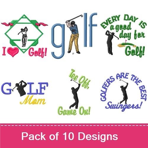 Golf-themed Embroidery Designs Bundle – Born to Golf, Golf Mom, I Love Golf & More (10 Designs)