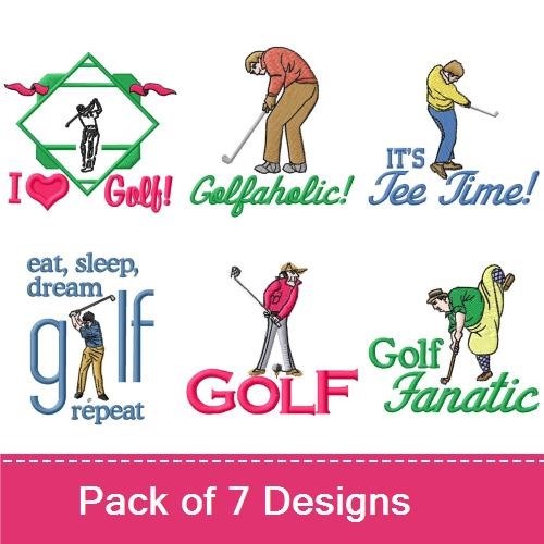 Golf Player Embroidery Bundle – Eat Sleep Dream Golf Repeat, Golf Fanatic, I Love Golf! & More (7 Designs)