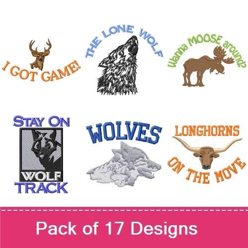 Wildlife Animals Embroidery Designs Bundle – Moose, Kangaroo, Elephant, Buffalo & More (17 Designs)
