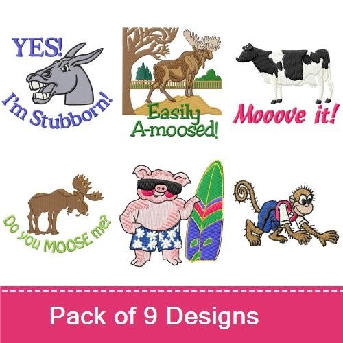 Animal Pun Embroidery Designs Bundle – I Moose Be Up North, Moove it!, Do you Moose me? & More (9 Designs)