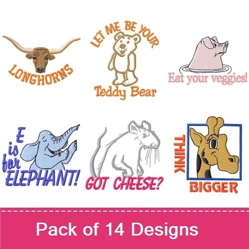 Animal Sayings Embroidery Bundle – Wolf with Mountain, Raccoon with Text, Horse with Text & More (14 Designs)