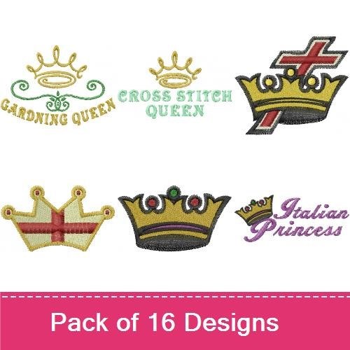 Crowns & Irish Luck Embroidery Designs Bundle – Irish Princess Crown, Celtic Crown, Fancy Crown with Swirls & More (14 Designs)