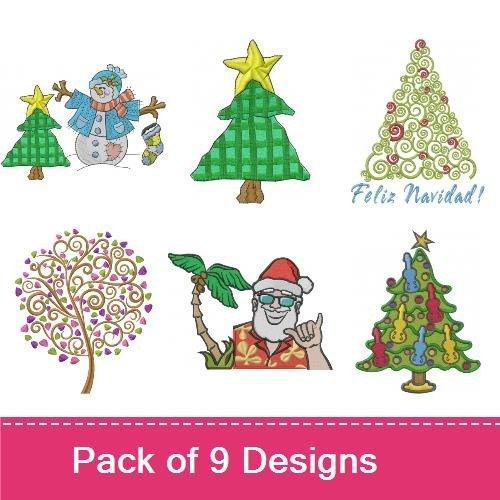 Christmas Themed Embroidery Designs Bundle – Snowman, Christmas Trees, Cupcake & More (9 Designs)
