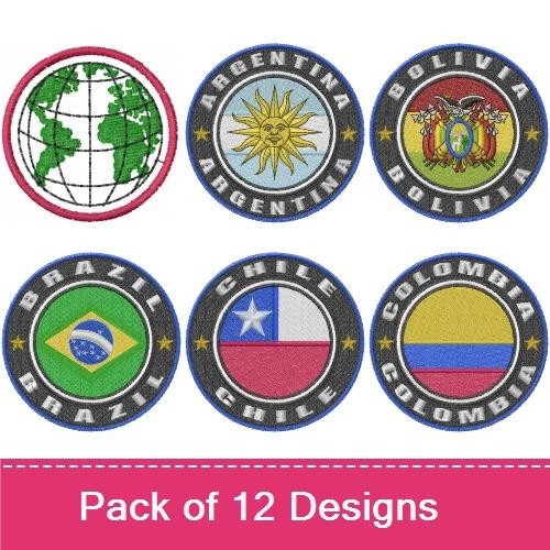 South American Country Flags Embroidery Designs Bundle – Argentina, Brazil, Bolivia & More (12 Designs)