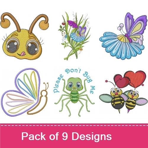 Cute Bugs and Butterflies Embroidery Designs Bundle – Ladybug, Butterfly with Hearts, Cute Caterpillar & More (9 Designs)