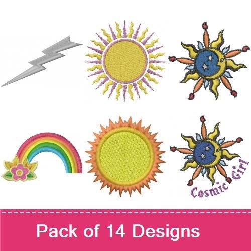 Sun and Smile Embroidery Designs Bundle – Sunny Spiral, Happy Face Sun, Floral Sun & More (14 Designs)