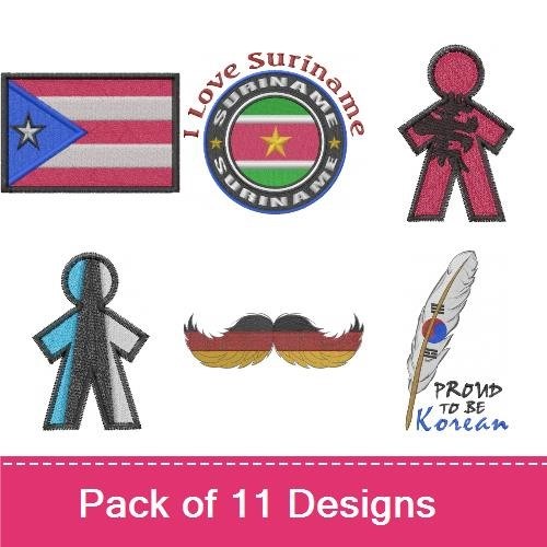 Caribbean Cultural Pride Embroidery Bundle – Puerto Rico Flag Patch, I'm Famous in Lima, I Love Paraguay & More (9 Designs)