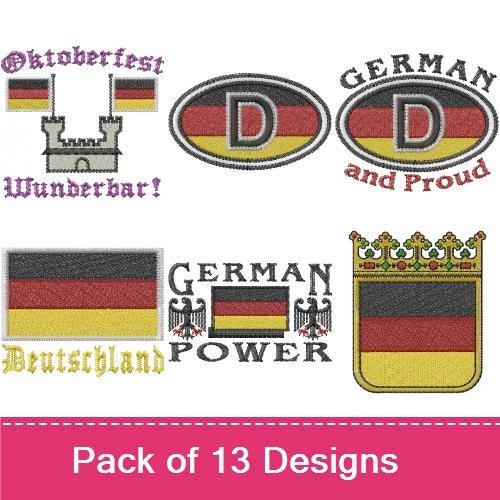 International Flags Embroidery Designs Bundle – Mexico Flag, France Flag, German Pride & More (10 Designs)