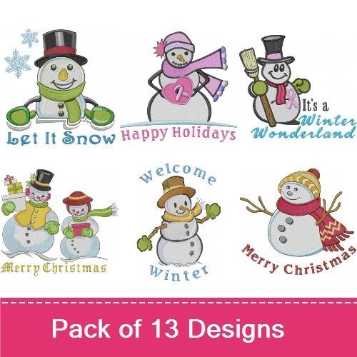 Snowman Embroidery Designs Bundle – My First Christmas, Merry Christmas, Happy Holidays & More (12 Designs)