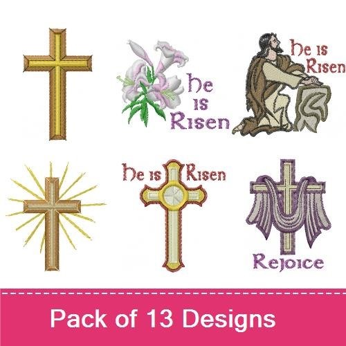 Faith and Resurrection Crosses Embroidery Designs Bundle – Gold Cross, He is Risen, Floral Cross & More (11 Designs)