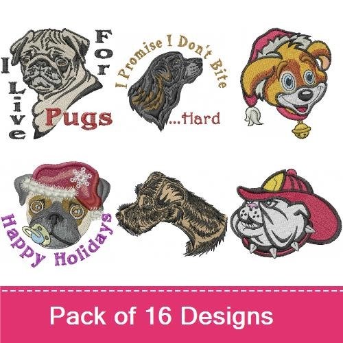 Pug & Dog Embroidery Bundle – Holiday & Fun Designs (16 Designs)