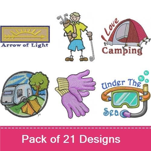 Outdoor and Garden Embroidery Designs Bundle – Arrow of Light, Outdooraholic, Surf Scene & More (20 Designs)