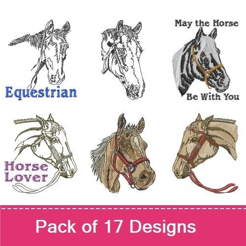 Horse Head Embroidery Bundle – Bridle, Unicorn, Rainbow Horse & More (17 Designs)