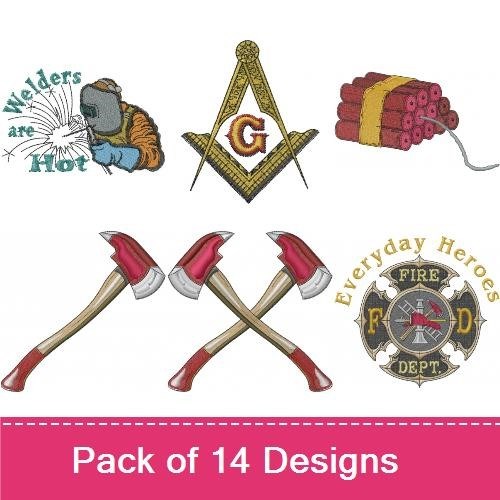 Tools and Trades Embroidery Bundle – Masonic Square, Crossed Axes, Hammer & More (14 Designs)