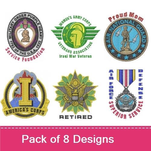 Military Service Emblems Embroidery Designs Bundle – Navy Seals, Marine, Coast Guard & More (8 Designs)