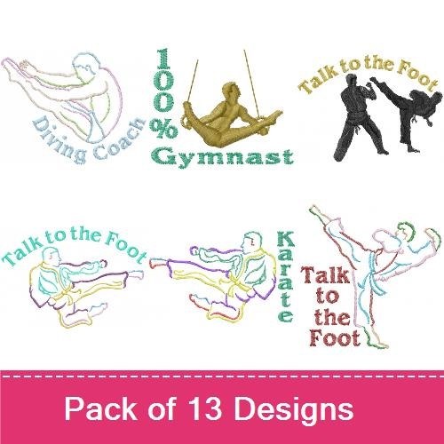 Active Sports and Hobbies Embroidery Designs Bundle – Gymnast, Dance Doctor, Talk to the Fool & More (12 Designs)