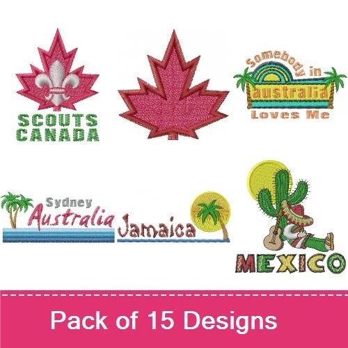 Travel & Nature Embroidery Bundle – Canadian Maple Leaf, Scouts Canada Emblem, Jamaica Emblem & More (14 Designs)