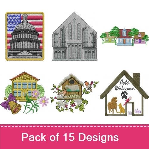 Capitol Building & Church Embroidery Bundle – Home & Garden (15 Designs)