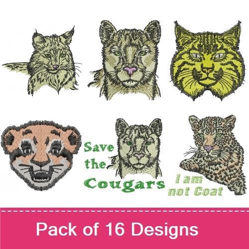 Wild Cats Embroidery Bundle – Tiger Head, Lion Head, Leopard Head & More (15 Designs)