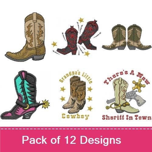 Western Cowboy Boots Embroidery Designs Bundle – Cowboy Boot with Spurs, Pair of Cowboy Boots, Ornate Cowboy Boot & More (11 Designs)