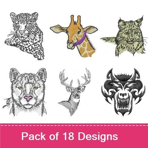 Wild Animal Embroidery Bundle – Leopard, Giraffe, Lynx & More (18 Designs)