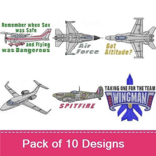 Military Aircraft Embroidery Designs Bundle – Air Force Jet, Spitfire, Vintage Aircraft & More (10 Designs)