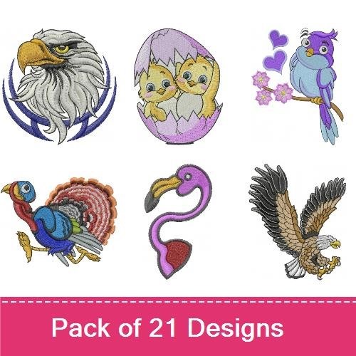 Birds and Feathers Embroidery Bundle – Colorful Parrot, Penguin, Eagle & More (21 Designs)