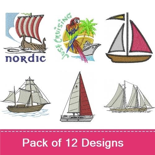 Nautical Embroidery Designs Bundle – Sailboat, Yacht, Fishing Boat & More (12 Designs)