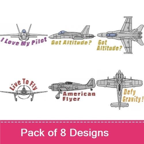 Airplane & Pilot Embroidery Designs Bundle – Live To Fly, I Love My Pilot, SPITFIRE & More (8 Designs)