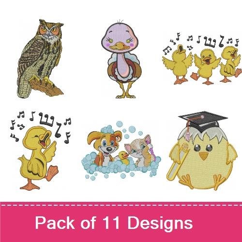 Animal Embroidery Bundle – Owl, Turkey & Chicks (11 Designs)