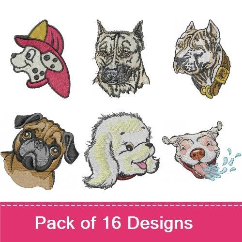 Dog Breed Embroidery Bundle – Dalmatian, Bulldog, Pug & More (16 Designs)