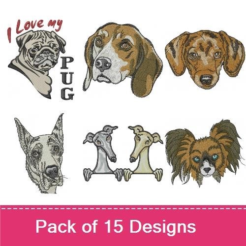 Dog Breed Embroidery Bundle – Pug, Beagle, Dachshund & More (15 Designs)