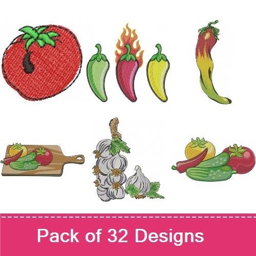 Fresh Veggies Embroidery Designs Bundle – Smiling Potato, Tomato, Radish & More (32 Designs)